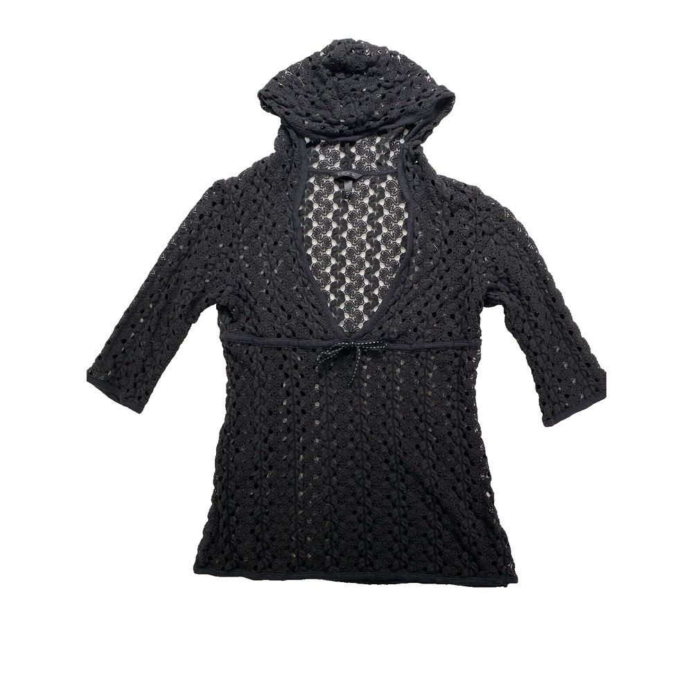 Soma Swimsuit Coverup Hoody Sheer Knit Lace 3/4 Sleeves Size Medium Black